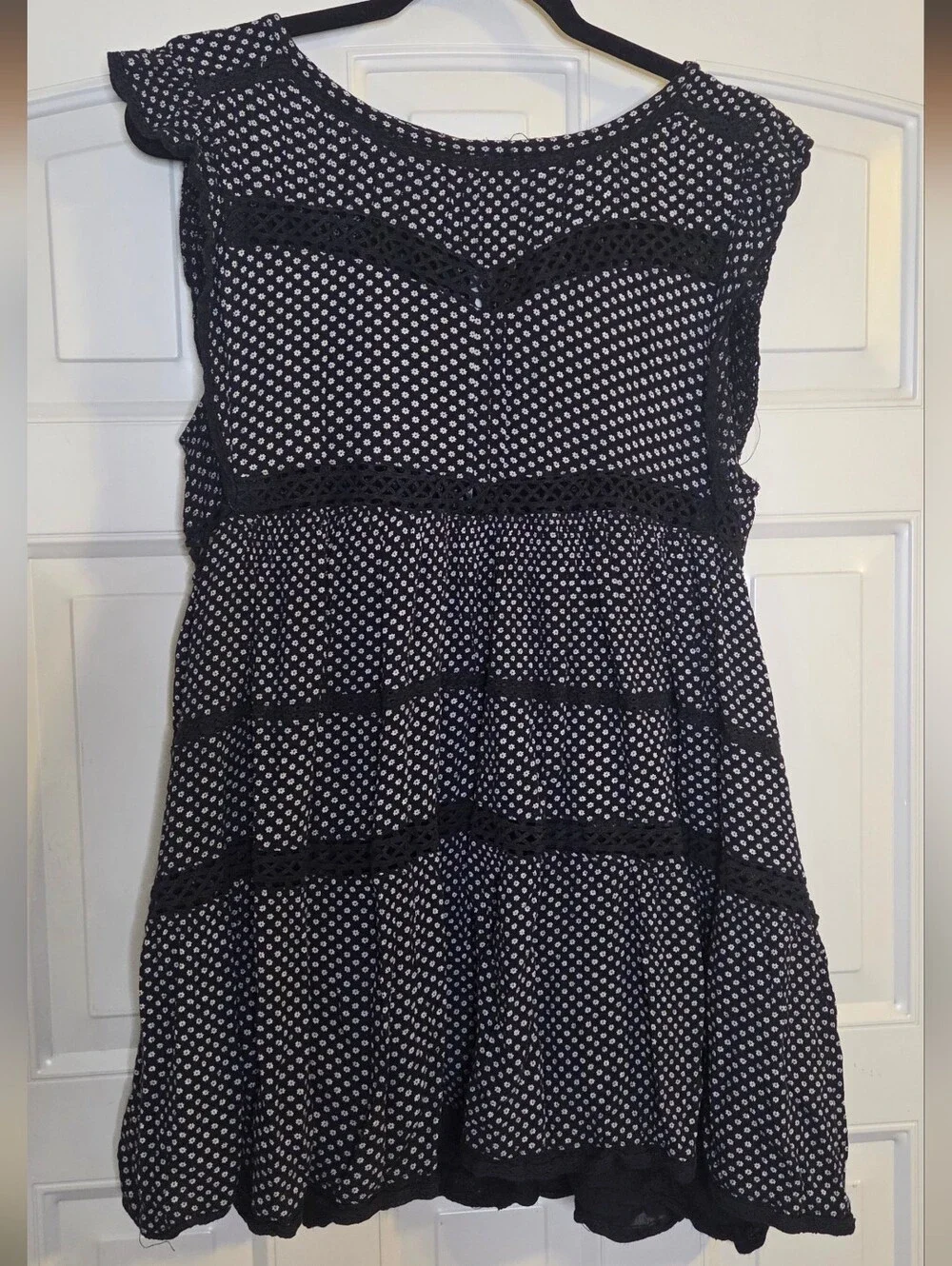 Free People - Black & White Polka Dot Daisy Sleeveless Tiered Dress